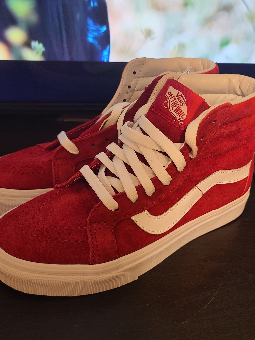 Vans Sk8-Hi Red Suede Sneakers with White Stripe
